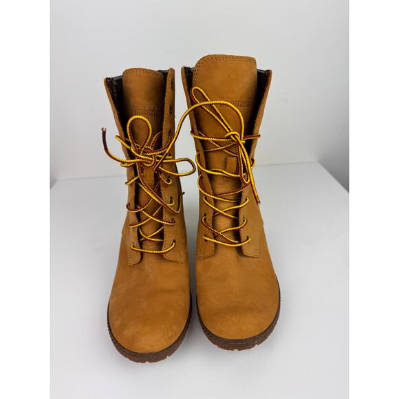 TIMBERLAND Glancy Women's Bootie 7.5 Tan Leather Block Heel Ankle Boots 8715A - Picture 4 of 9